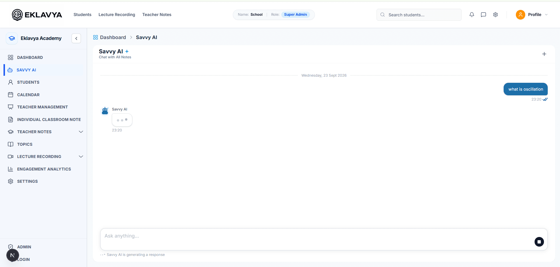 An education platform view designed to support classroom learning